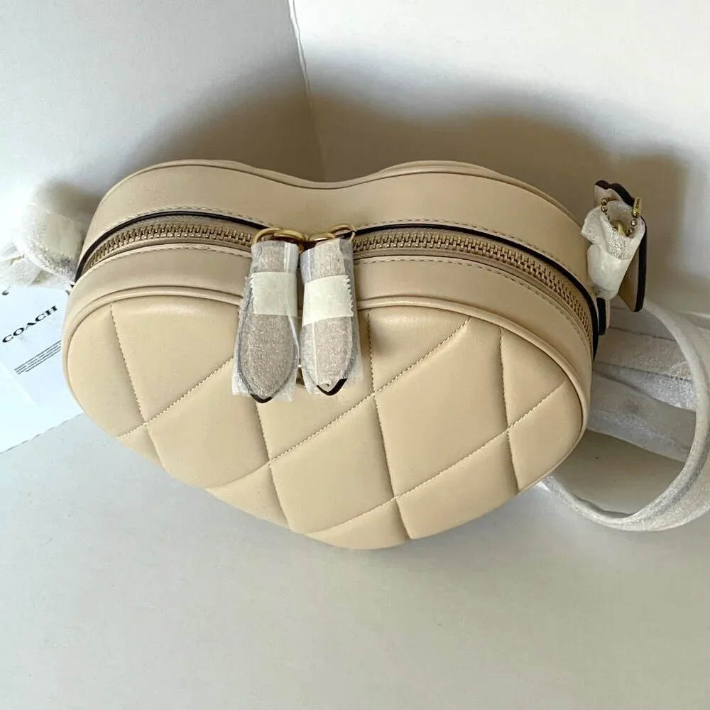 Coach Heart Crossbody Bag Ivory Quilted Nappa Leather Brass CE725